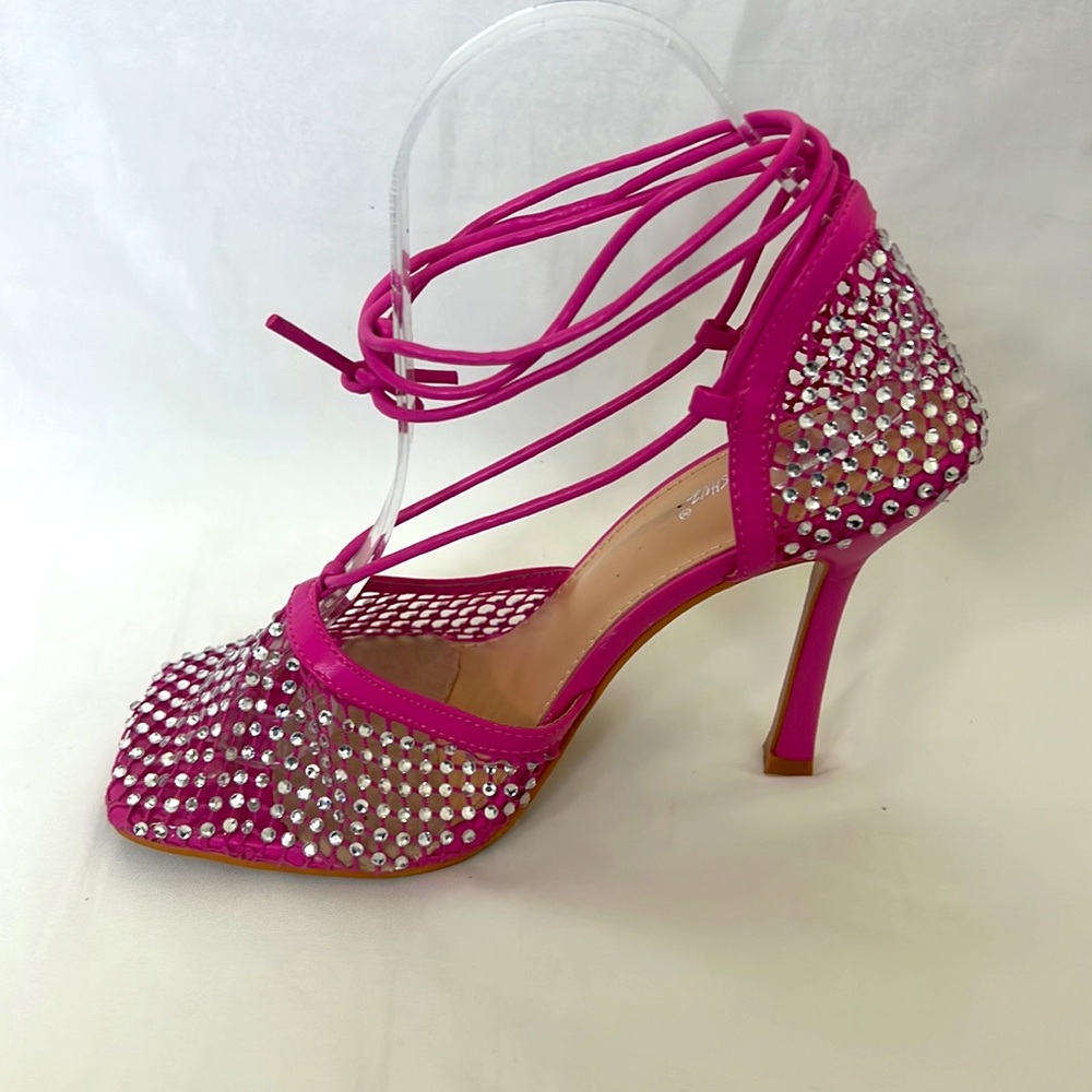 Pink ROSALYN Rhinestone Mesh Net Sandals by Mixx Shuz Sz8.5 - Picture 11 of 16